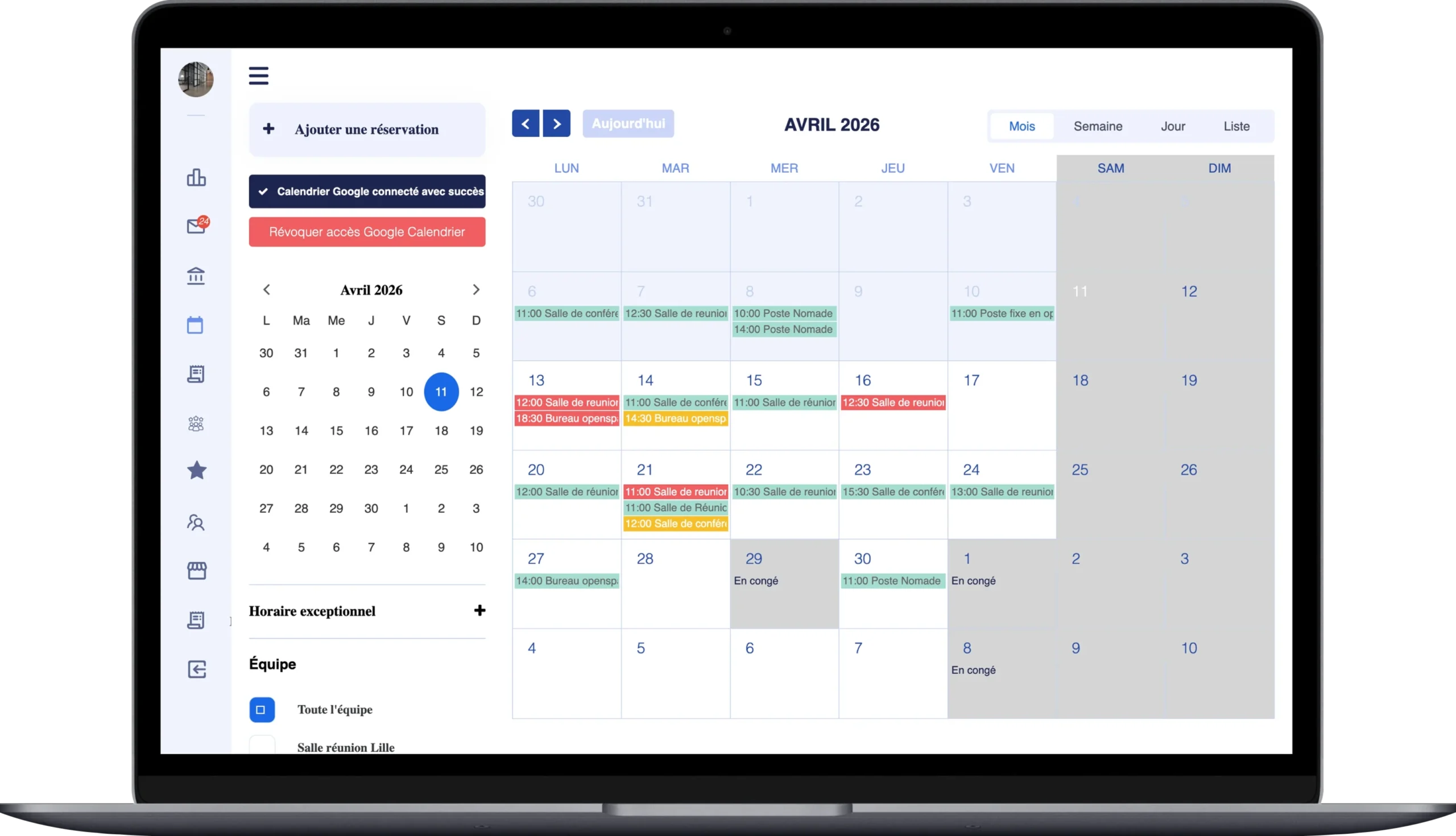 Interface du logiciel de gestion d'espace coworking Konfian